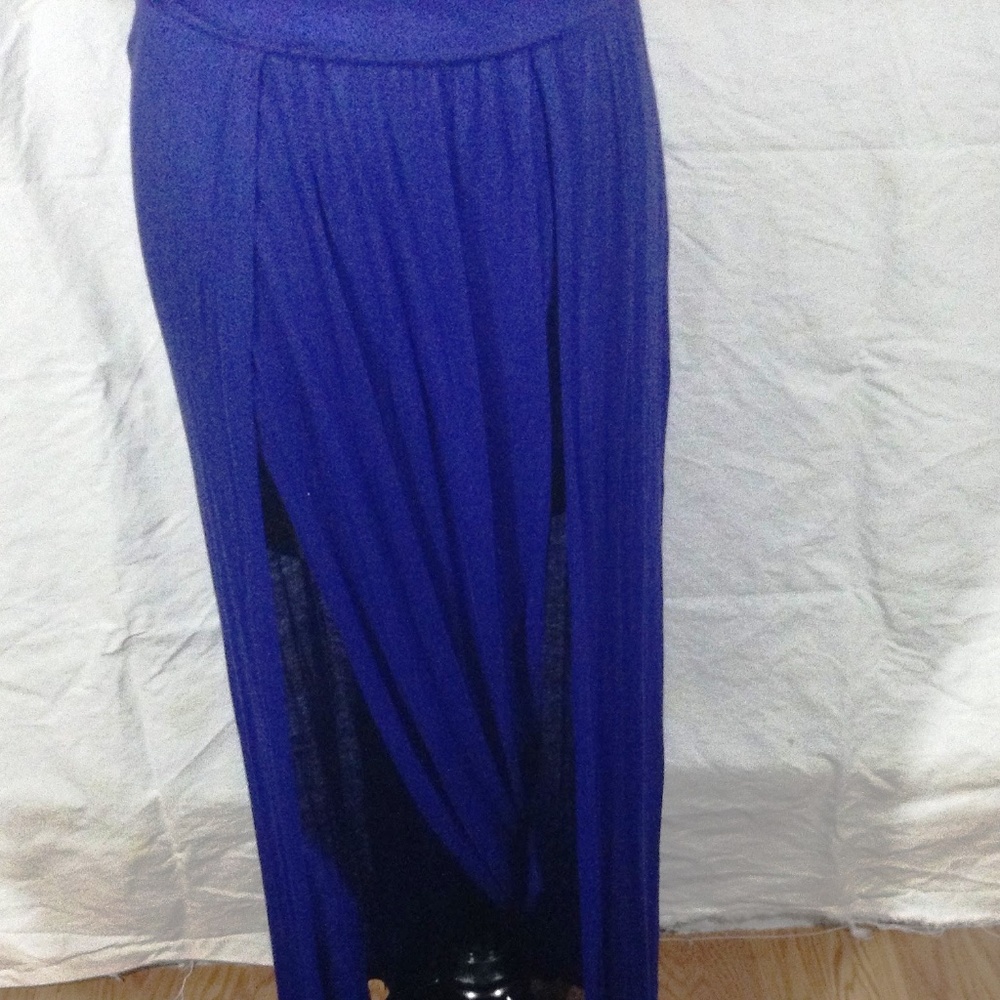 Royal Blue Double Thigh High Split Maxi Skirt SzXL